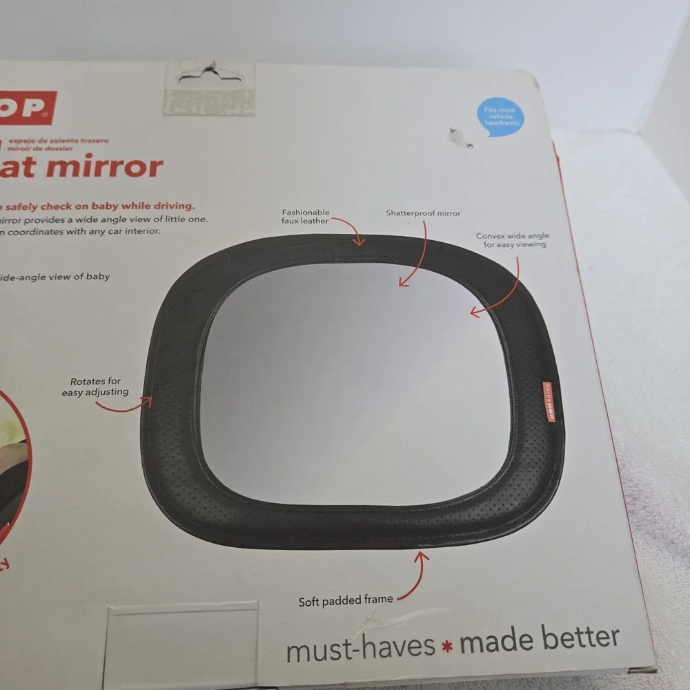 Skip Hop Backseat Mirror, For Rear-facing Car Seat, Black Faux Leather Trim, NIB